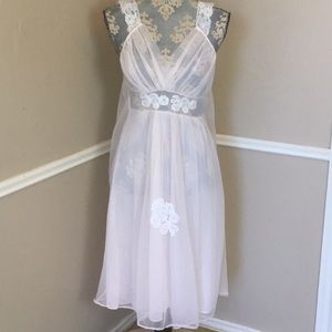 Vintage Honeymoon Lace Sheer Floral Bouquet Gown